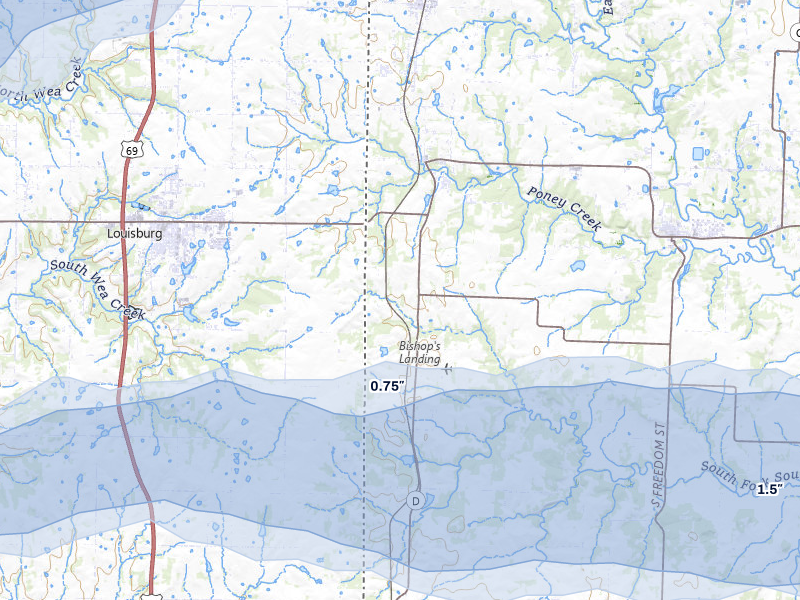 NEXRAD radar-signature map of the hail storm over Cleveland, MO on Jun 8, 2026