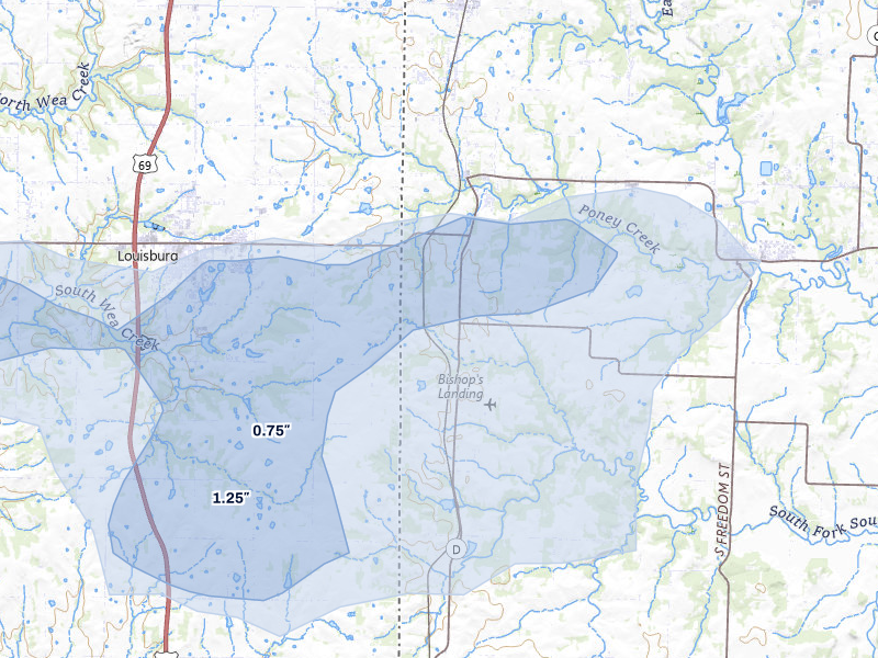 NEXRAD radar-signature map of the hail over Cleveland, MO