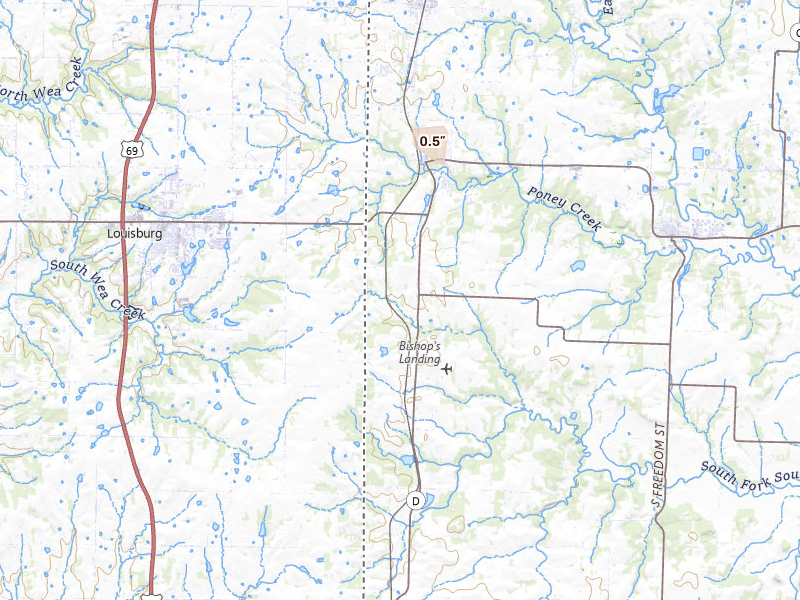 Radar-estimated hail-size map of the storm over Cleveland, MO on Jul 8, 2026