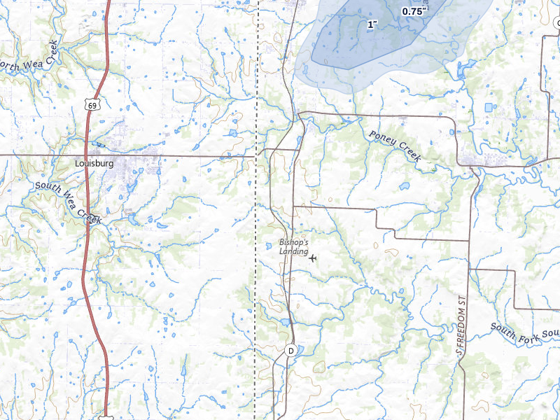 NEXRAD radar-signature map of the hail storm over Cleveland, MO on Jul 8, 2026