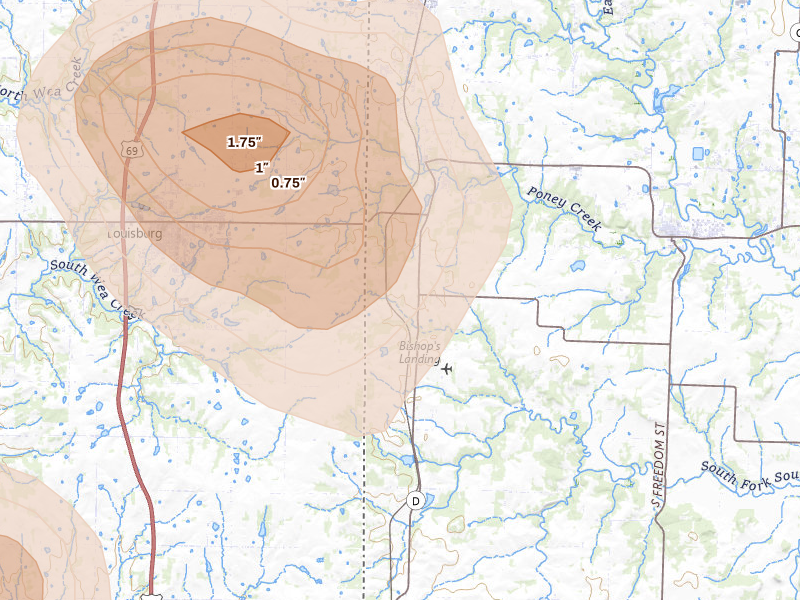 Radar-estimated hail-size map of the storm over Cleveland, MO
