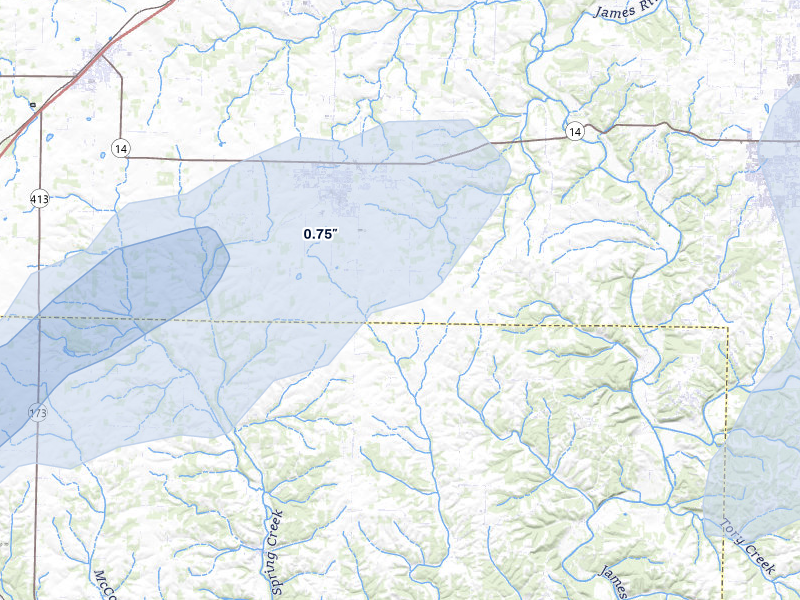 NEXRAD radar-signature map of the hail storm over Clever, MO on Mar 4, 2026