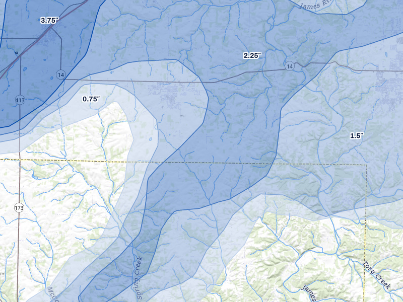 NEXRAD radar-signature map of the hail storm over Clever, MO on Apr 28, 2026