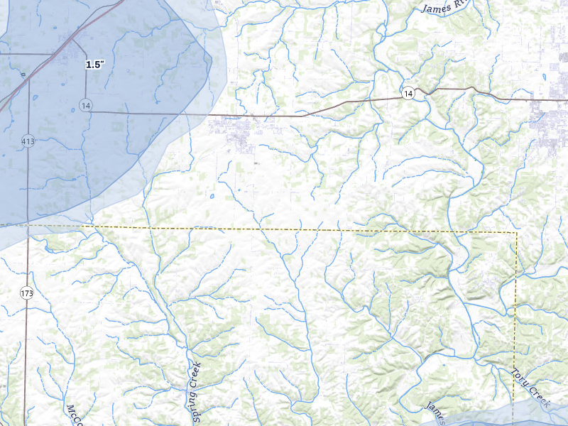NEXRAD radar-signature map of the hail storm over Clever, MO on May 30, 2026