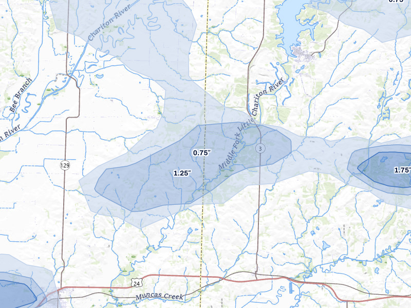 NEXRAD radar-signature map of the hail over Clifton Hill, MO