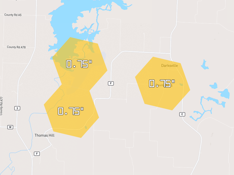 Hail map of Clifton Hill, MO on Jun 1, 2026, hail up to 0.75"
