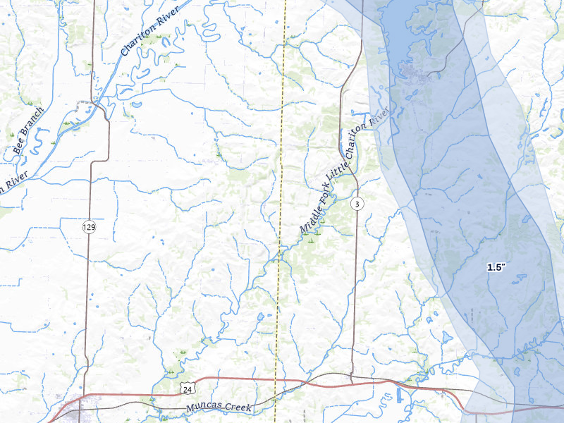NEXRAD radar-signature map of the hail storm over Clifton Hill, MO on Jul 20, 2026