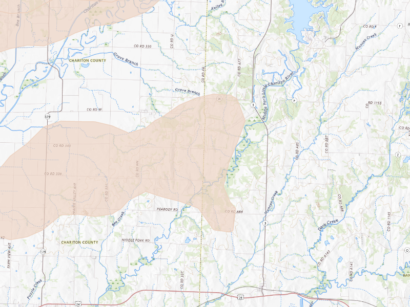 Radar-estimated hail-size map of the storm over Clifton Hill, MO