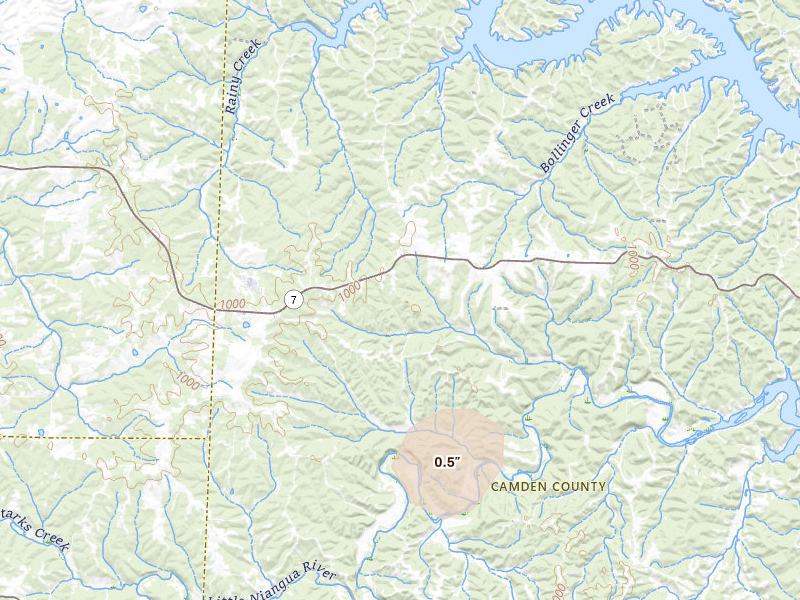 Radar-estimated hail-size map of the storm over Climax Springs, MO