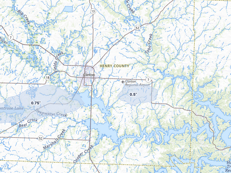 NEXRAD radar-signature map of the hail storm over Clinton, MO on Mar 26, 2026
