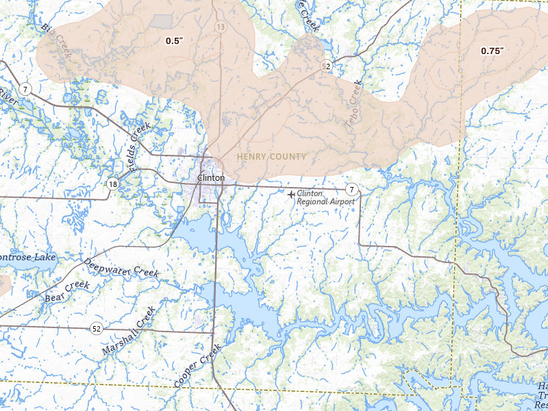 Radar-estimated hail-size map of the storm over Clinton, MO