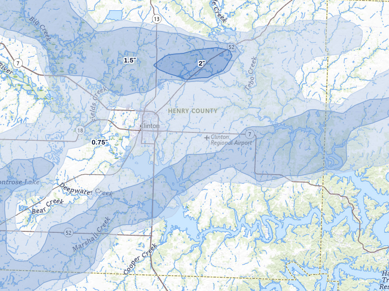 NEXRAD radar-signature map of the hail storm over Clinton, MO on Apr 26, 2026
