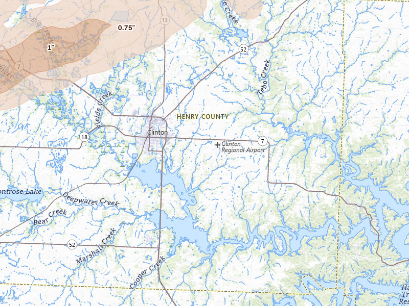 Radar-estimated hail-size map of the storm over Clinton, MO on Apr 27, 2026