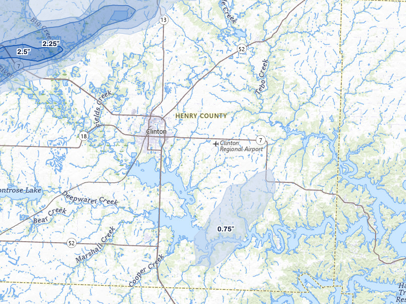 NEXRAD radar-signature map of the hail storm over Clinton, MO on Apr 27, 2026