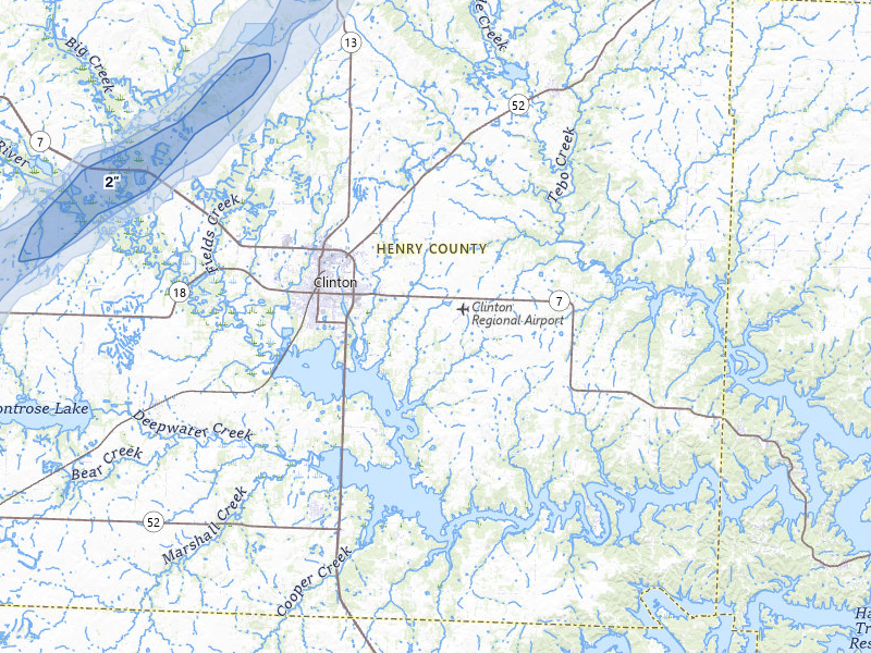 NEXRAD radar-signature map of the hail storm over Clinton, MO on Apr 28, 2026