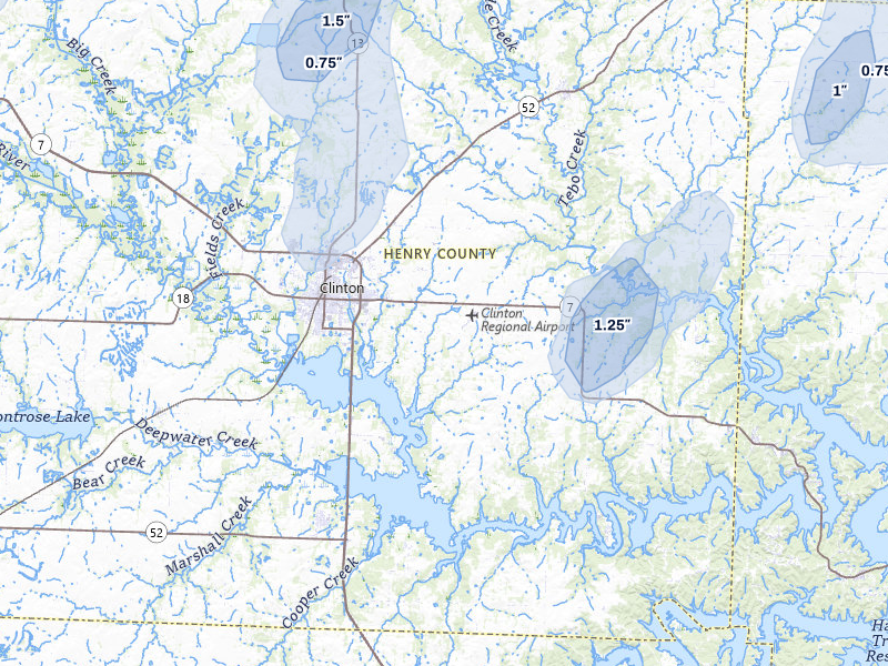 NEXRAD radar-signature map of the hail storm over Clinton, MO on May 30, 2026