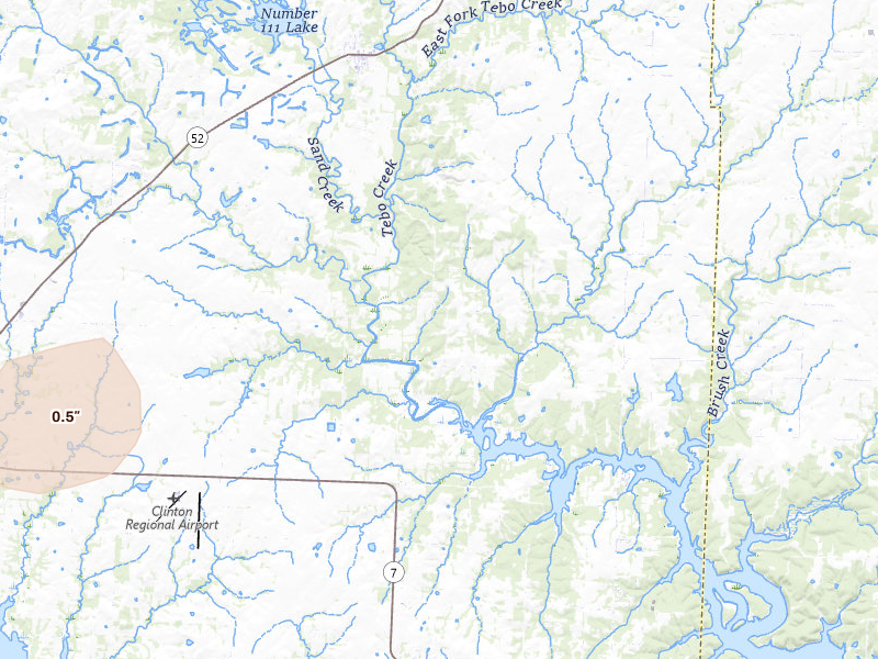 Radar-estimated hail-size map of the storm over Clinton, MO on Jun 17, 2026