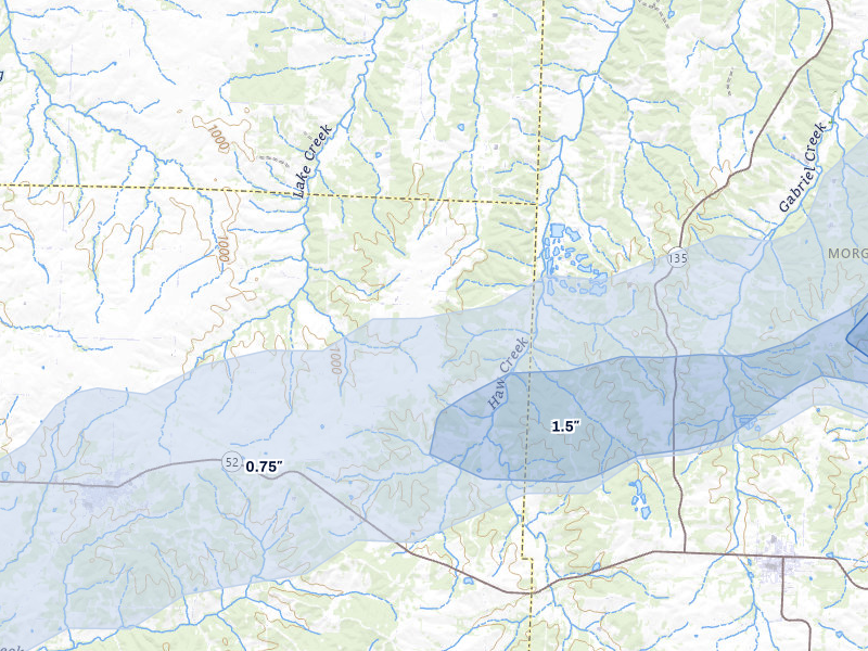 NEXRAD radar-signature map of the hail over Cole Camp, MO