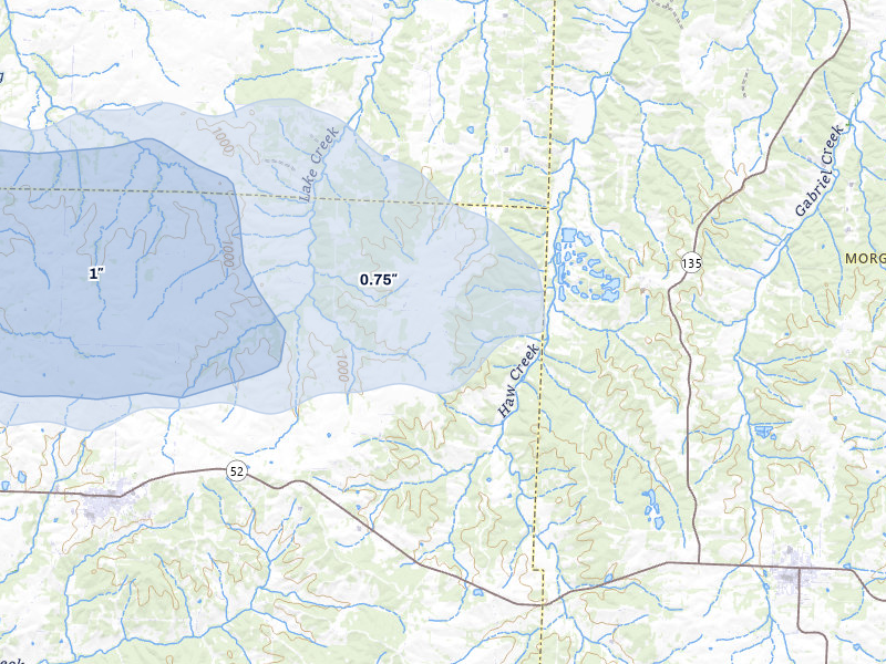 NEXRAD radar-signature map of the hail storm over Cole Camp, MO on Jul 8, 2026