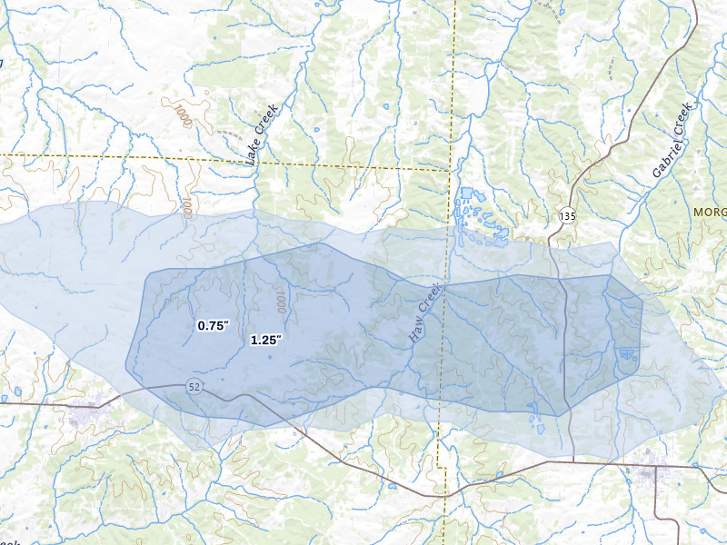 NEXRAD radar-signature map of the hail storm over Cole Camp, MO on Jul 10, 2026