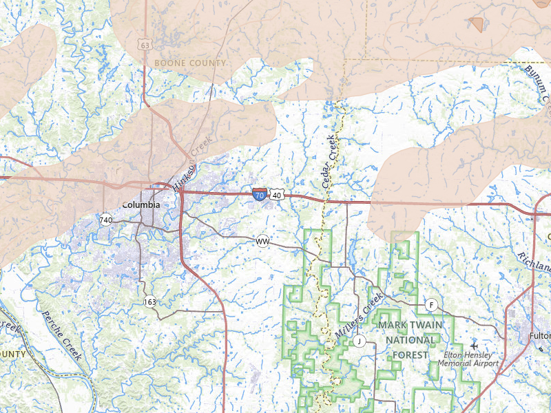 Radar-estimated hail-size map of the storm over Columbia, MO on Apr 27, 2026