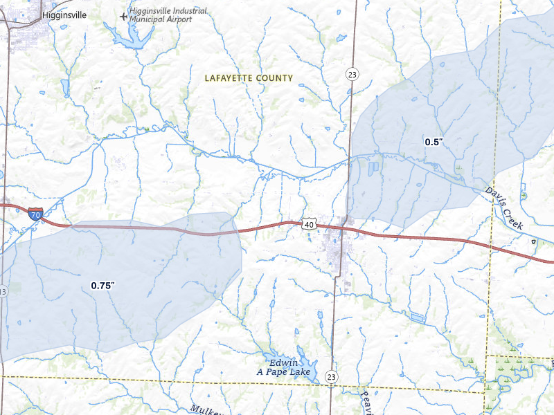 NEXRAD radar-signature map of the hail storm over Concordia, MO on May 15, 2026