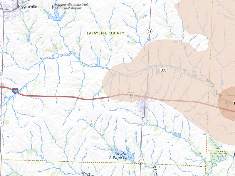 Radar-estimated hail-size map of the storm over Concordia, MO on Jun 17, 2026