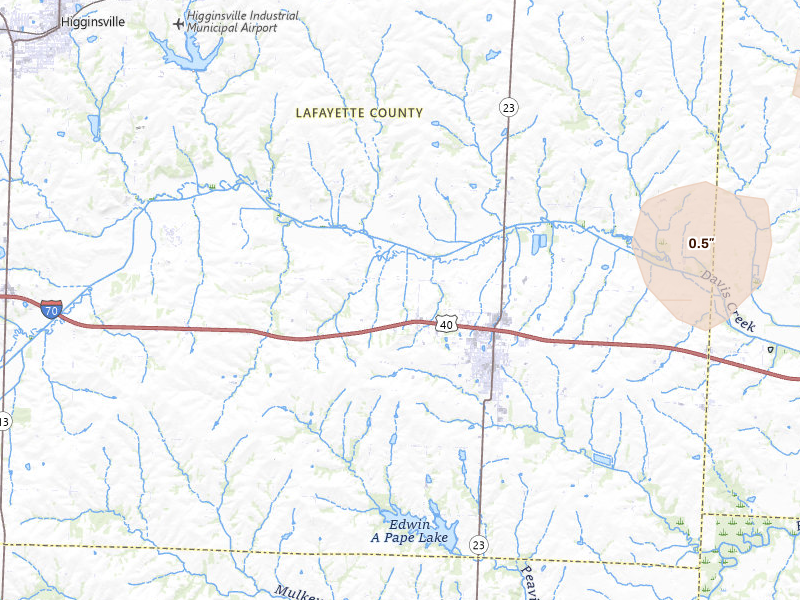 Radar-estimated hail-size map of the storm over Concordia, MO on Jul 3, 2026