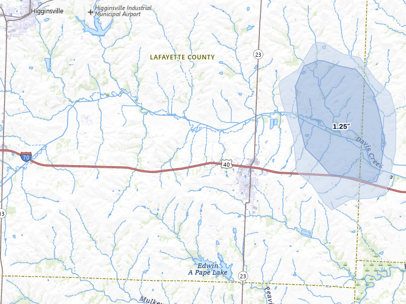 NEXRAD radar-signature map of the hail storm over Concordia, MO on Jul 3, 2026