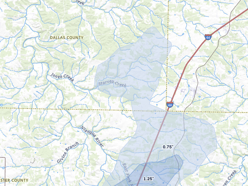 NEXRAD radar-signature map of the hail storm over Conway, MO on Mar 4, 2026