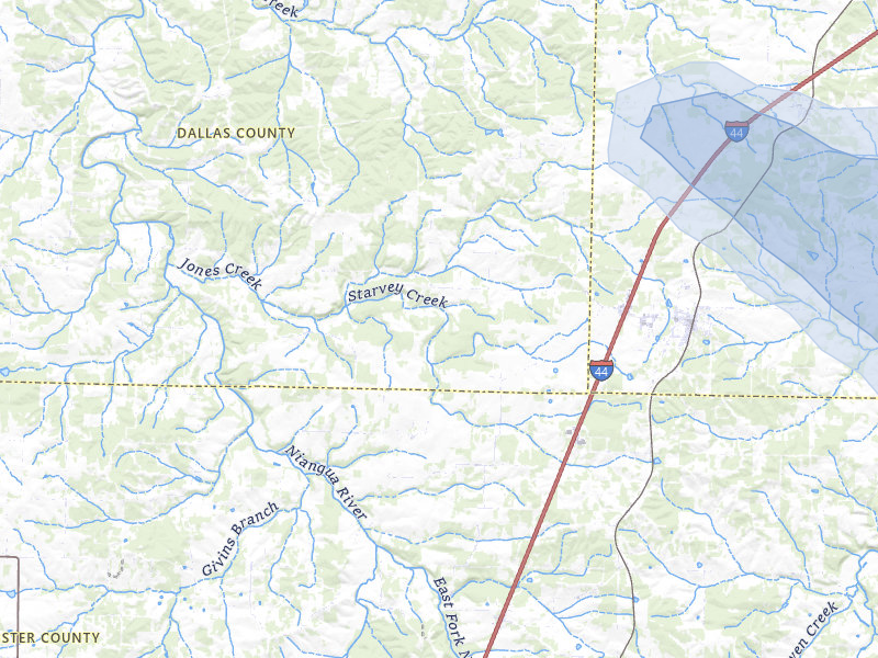NEXRAD radar-signature map of the hail storm over Conway, MO on Jul 10, 2026