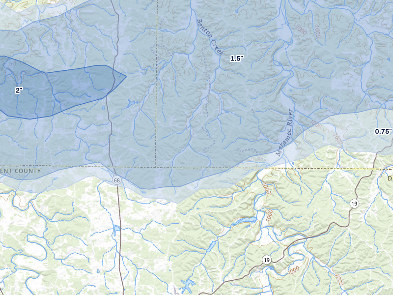 NEXRAD radar-signature map of the hail over Cook Sta, MO