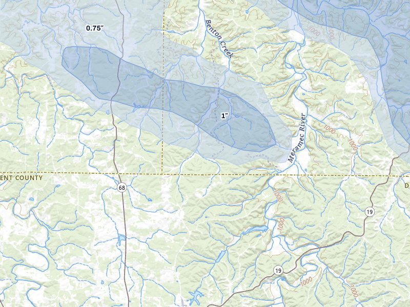 NEXRAD radar-signature map of the hail storm over Cook Sta, MO on May 31, 2026