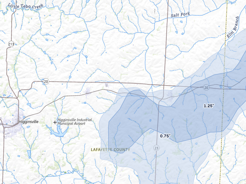 NEXRAD radar-signature map of the hail over Corder, MO