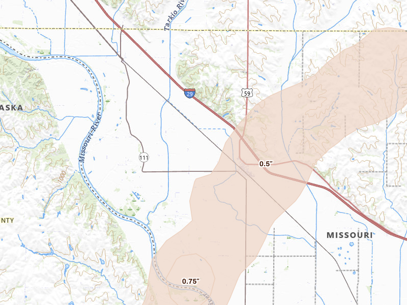 Radar-estimated hail-size map of the storm over Craig, MO on Apr 11, 2026