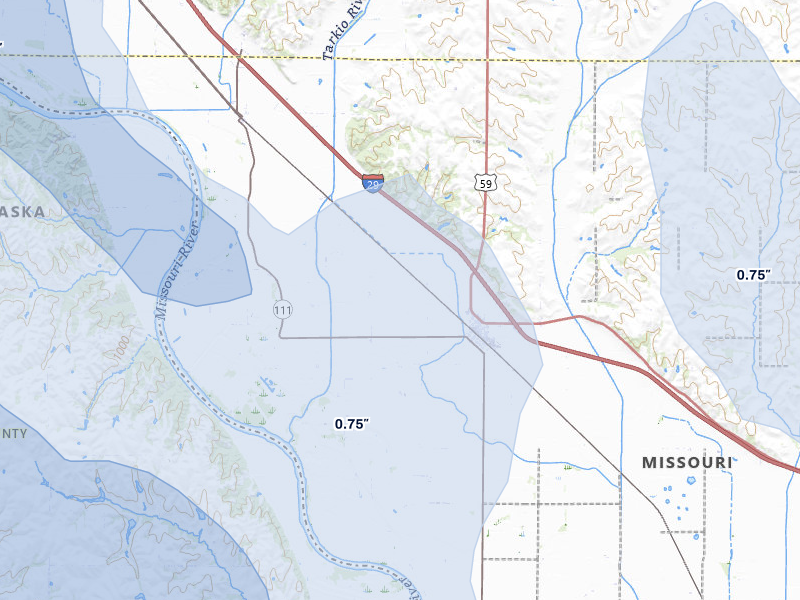 NEXRAD radar-signature map of the hail storm over Craig, MO on Jul 3, 2026