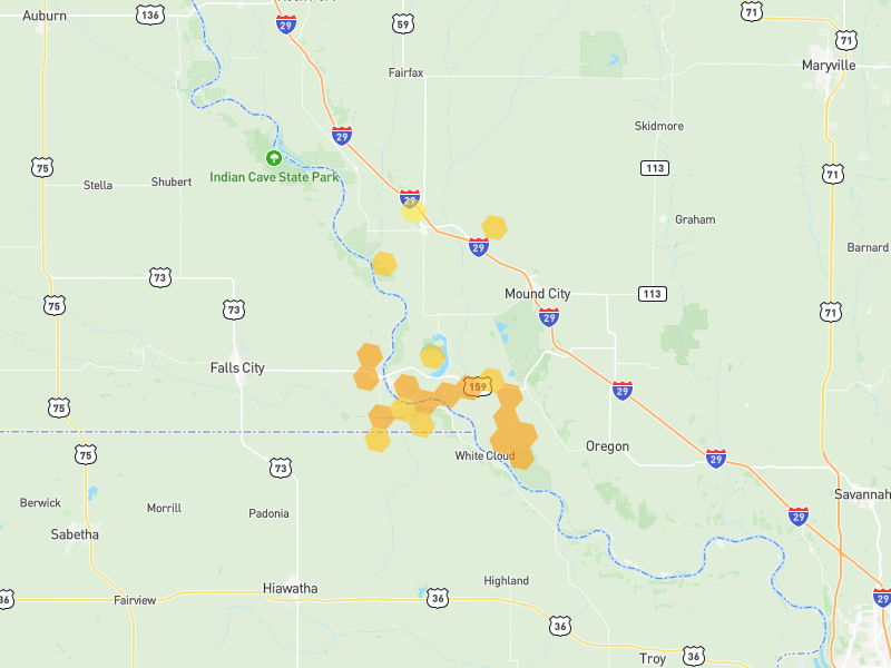 Hail map of Craig, MO on Jul 4, 2026, hail up to 1.25"