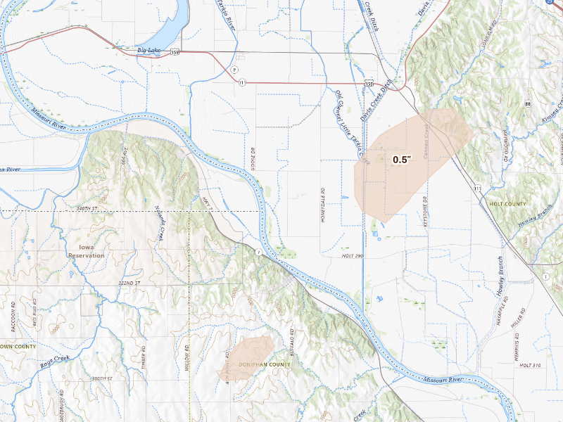 Radar-estimated hail-size map of the storm over Craig, MO
