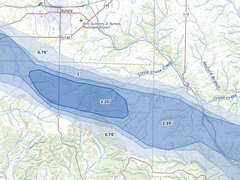 NEXRAD radar-signature map of the hail storm over Crane, MO on Apr 26, 2026