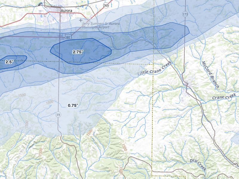 NEXRAD radar-signature map of the hail storm over Crane, MO on Apr 27, 2026