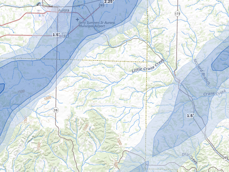 NEXRAD radar-signature map of the hail storm over Crane, MO on Apr 28, 2026