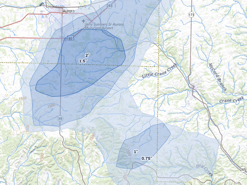 NEXRAD radar-signature map of the hail storm over Crane, MO on May 30, 2026