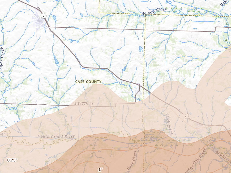 Radar-estimated hail-size map of the storm over Creighton, MO on Apr 27, 2026