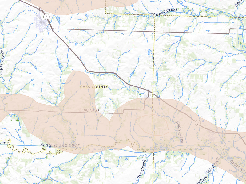 Radar-estimated hail-size map of the storm over Creighton, MO on Jun 17, 2026