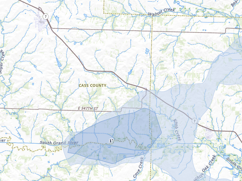 NEXRAD radar-signature map of the hail storm over Creighton, MO on Jul 8, 2026