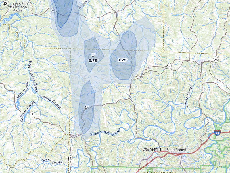 NEXRAD radar-signature map of the hail over Crocker, MO