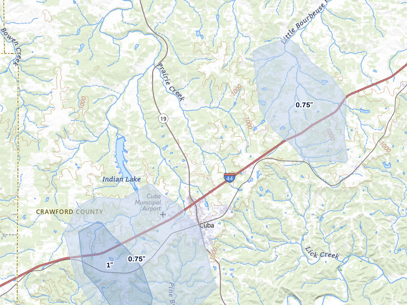 NEXRAD radar-signature map of the hail over Cuba, MO