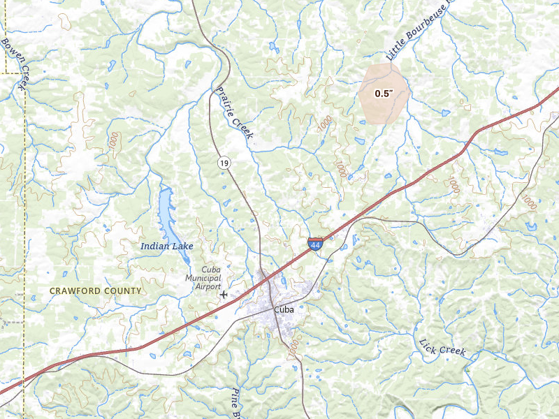 Radar-estimated hail-size map of the storm over Cuba, MO
