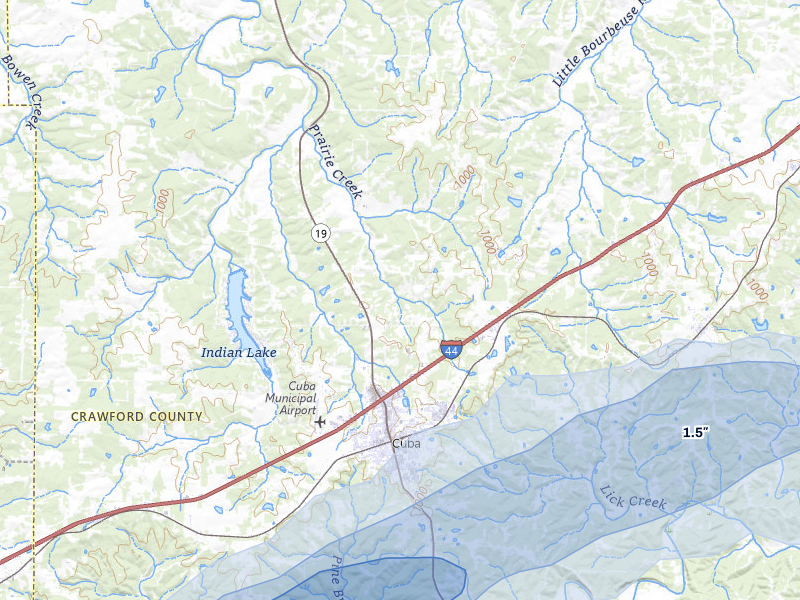 NEXRAD radar-signature map of the hail over Cuba, MO