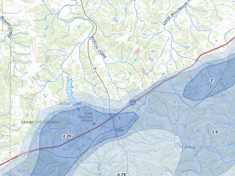 NEXRAD radar-signature map of the hail over Cuba, MO